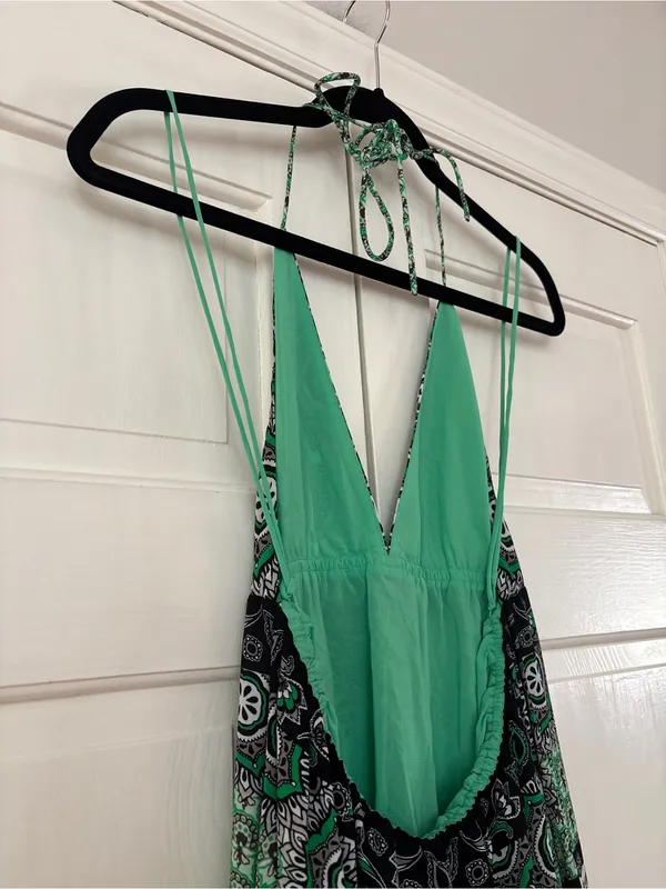 Alice & Olivia Alette Halter Maxi Dress Green‎ New Size 12 NWT Bandana Print - Image 13