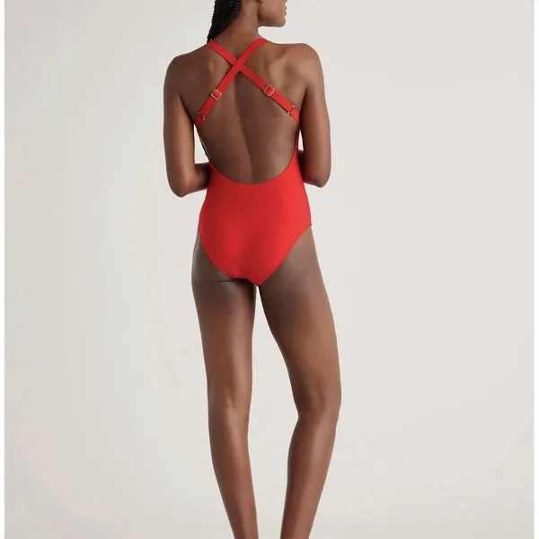 NWT Quince Cherry Red Italian Cross-Back One-Piece Swimsuit Size Small - Image 2