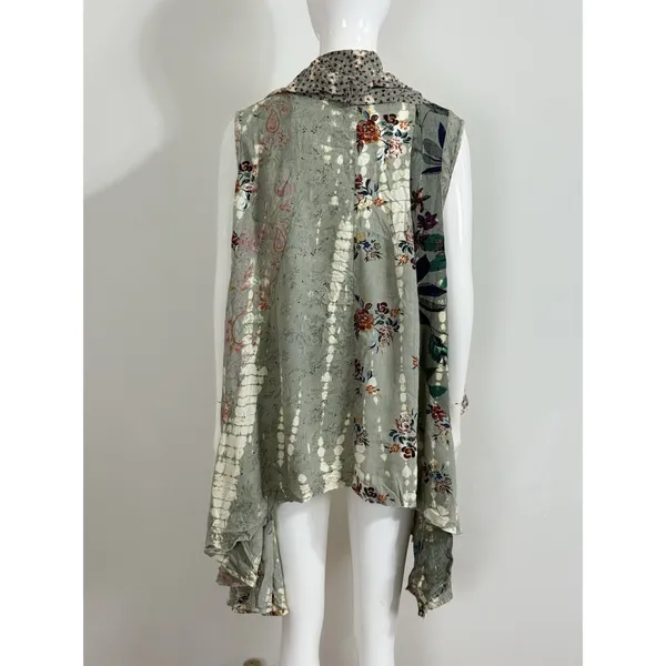 Women’s Floral Patchwork Kimono Duster Vest Cover Up Boho Hippie Size L/XL NWT - Image 4