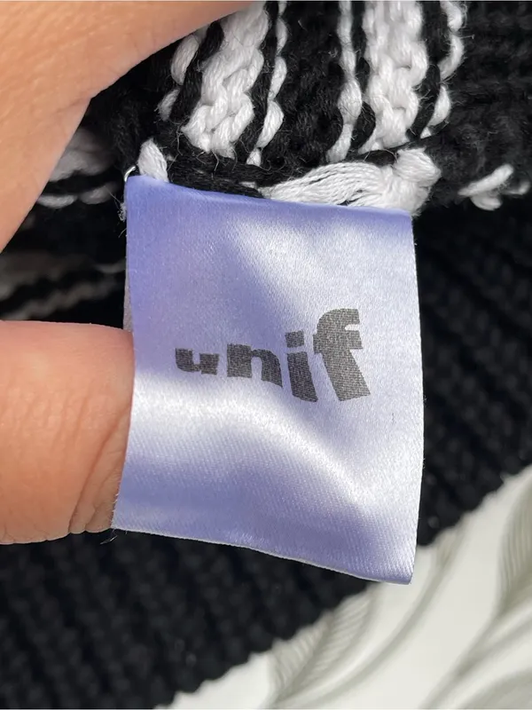 UNIF Logo Striped Oversized Sleeve Crop Sweater Medium Y2K Indie Sleaze - Image 8