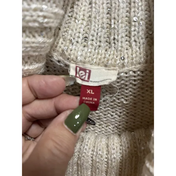 L.e.i Juniors‎ Knit Cream Sequins Sweater Long Sleeve Size XL Turtleneck Soft - Image 2