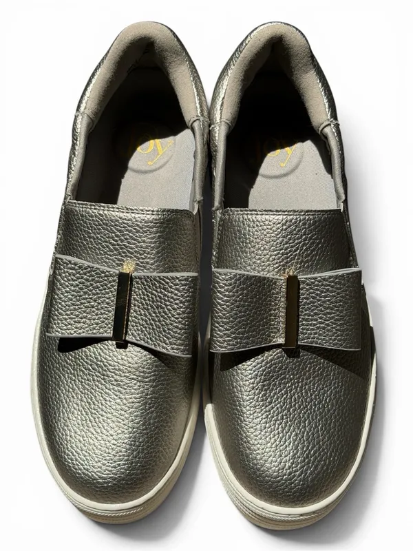 Joy Luxe Genuine Leather Bow Platform Sneakers Orthotic Slip On Pewter‎ 7.5W - Image 7