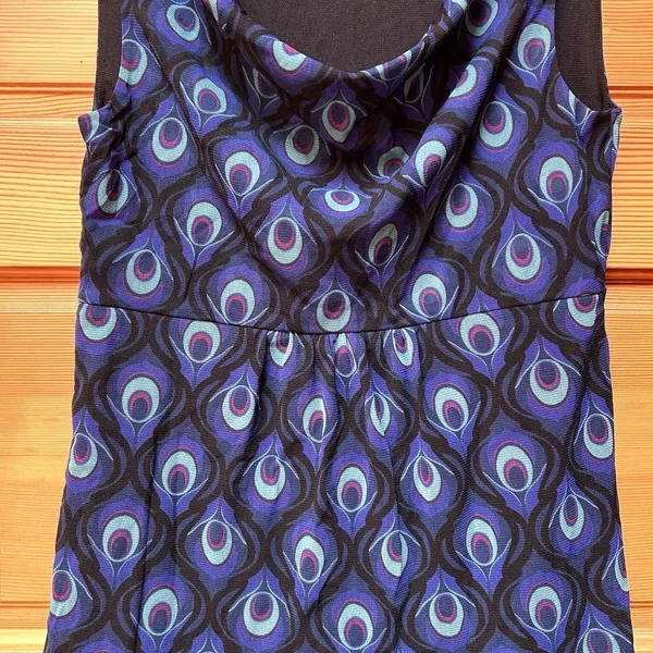 VTG Y2K Womens Blue Peacock Feather Sheer Mesh Babydoll Tank Top Size Small Boho - Image 4