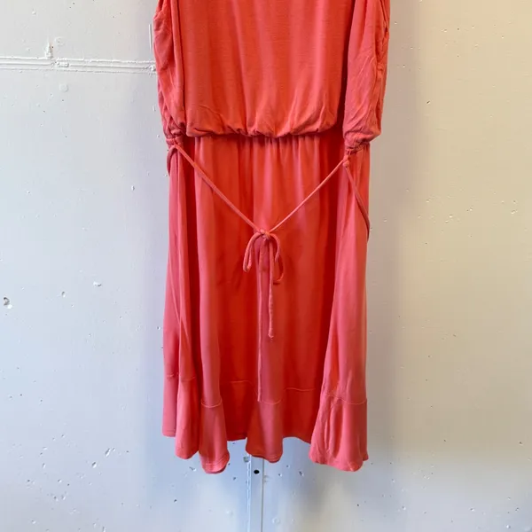 LOFT Peach Sleeveless Drawstring Waist Ruffle Hem Dress Coral Pink Sz Large Soft - Image 4