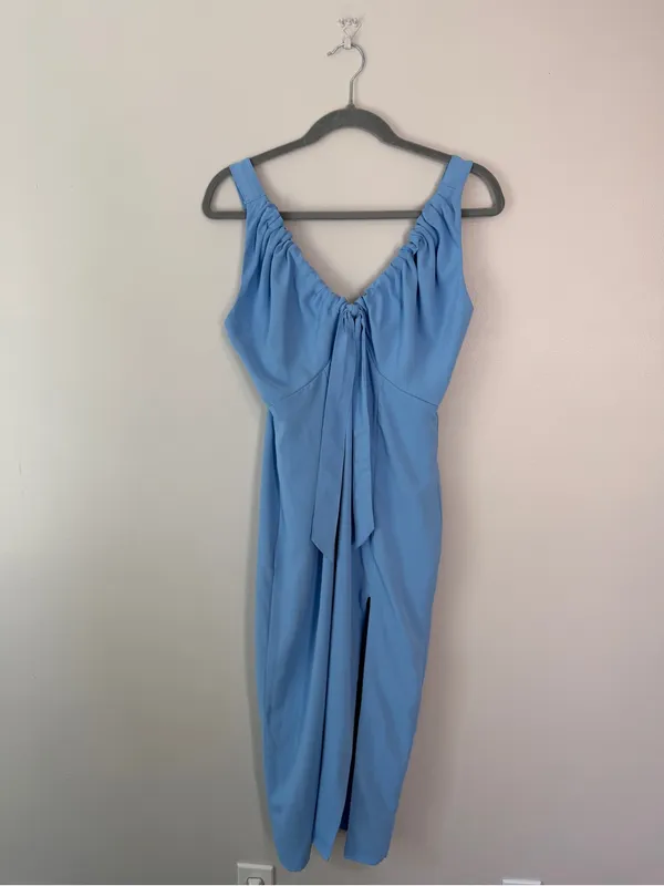 Abercrombie & Fitch Cinched Neck Slip Midi Dress Blue Medium Petite - Image 2