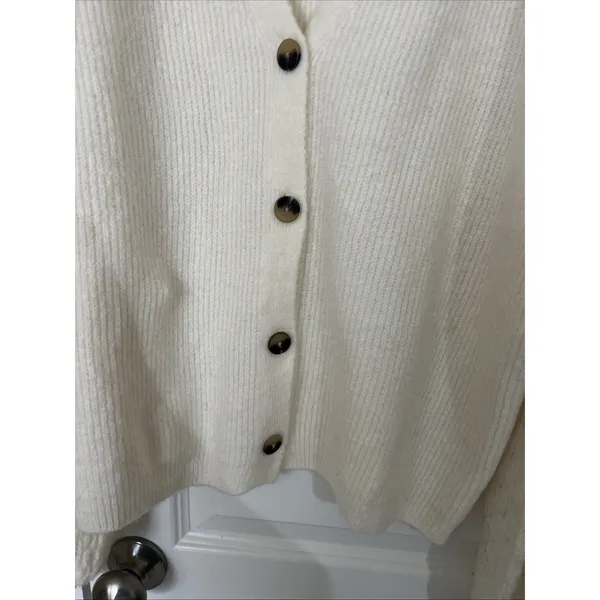 Lane Bryant V Neck Cardigan Pointelle Balloon Sleeve 14/16 1X Cream Twee Coquett - Image 4
