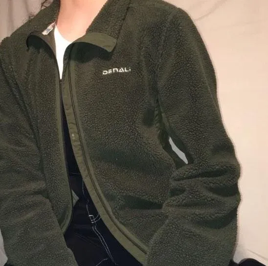 Vintage Army Green Denali Zip Up Sherpa Exterior Jacket - Image 4