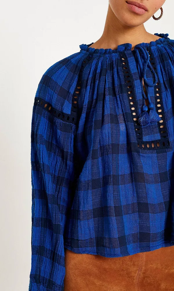 Free People Honey Grove Blue Checked Top - Image 4