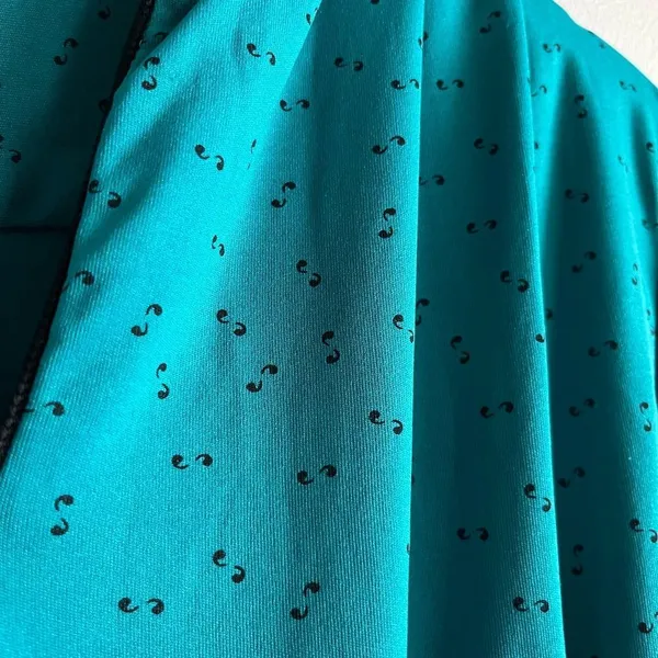 Vintage 70s Teal Mod Dress Abstract Print Cinched Waist Small - Image 5