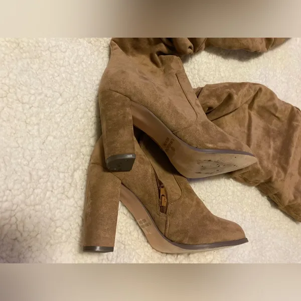 Over the knee faux suede boots. Tan Size 10 - Image 3