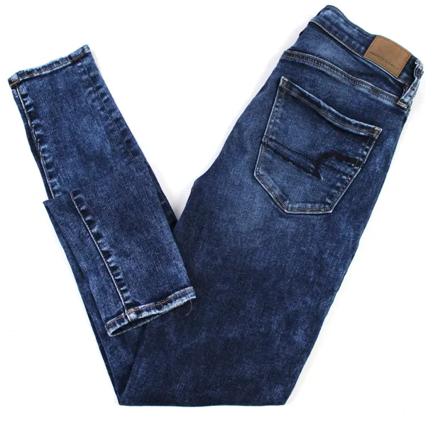 AEO Womens 4 Super Hi-Rise Jegging Distressed‎ Dark Wash Stretch Hipster Grunge - Image 2