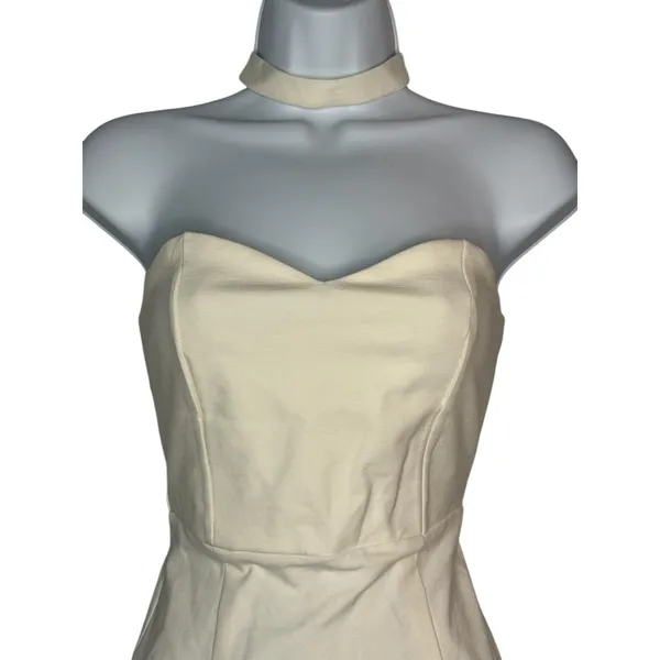 4SI3NNA Midi Dress‎ Womens S Cream Choker Neck Strapless Sweetheart Bodycon Slit - Image 4