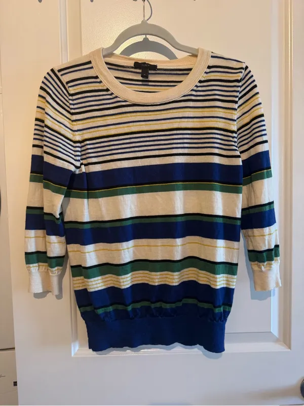 J.Crew 100% Merino Wool Multicolor Striped Sweater Size Medium - Image 2