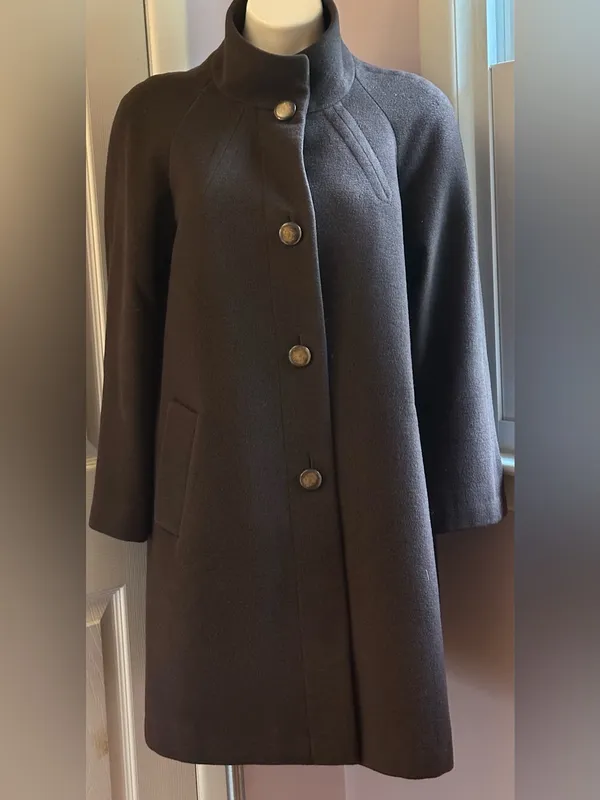 J. JILL Chocolate Brown Wool Blend 4 Big Front Button High Neck Pea Coat Sz S. - Image 5