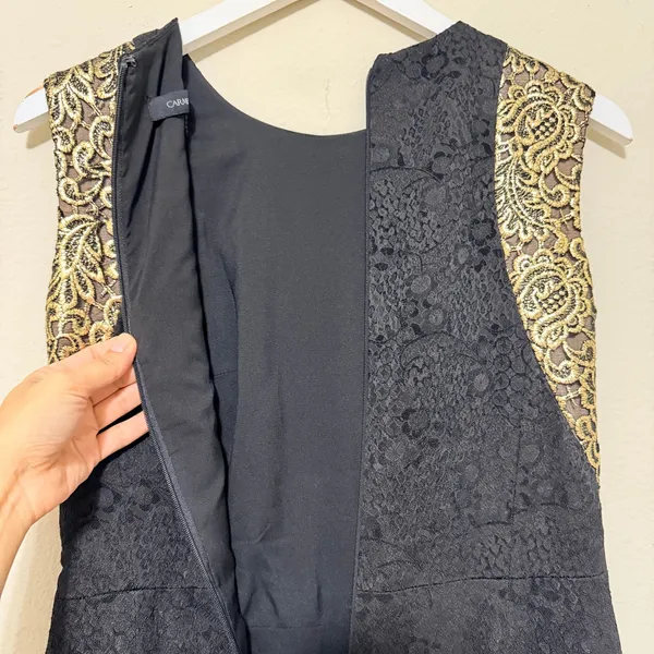 Carmen Marc Valvo Lace Gown Dress Womens 4 Small Black/Gold‎ Formal Evening - Image 7