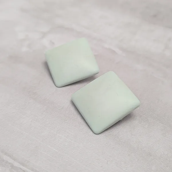 Vintage Clip On Earrings Light Pastel Green Large Retro Square Shape - Image 3