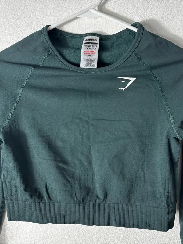 Gymshark Vital Seamless Crop Top Woodland Green Marl M - Image 3