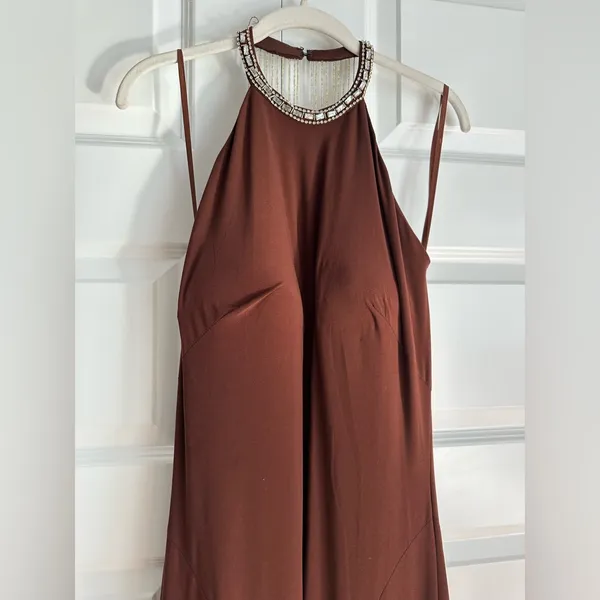 Mac Duggal‎ Halter Jersey Gown Chocolate Brown - Image 6