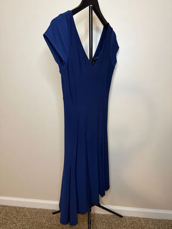 Lauren Ralph Lauren Royal Blue V-Neck Cap Sleeve‎ Fit and Flare Dress-S - Image 4