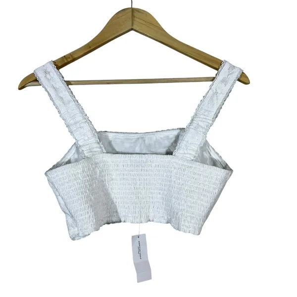 NWT American Eagle Floral Lace Crop Top White Boho Smocked Back Size S - Image 3
