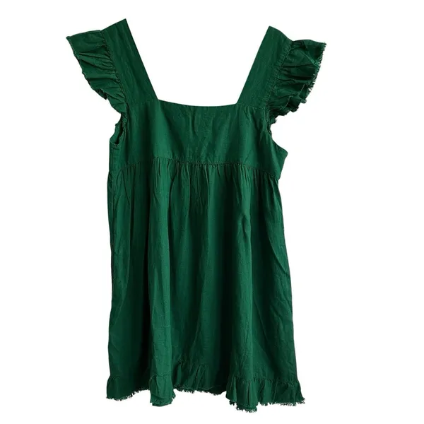Aerie Emerald Mini Dress Sz M Green Linen Flutter Mini Babydoll Cottagecore - Image 3