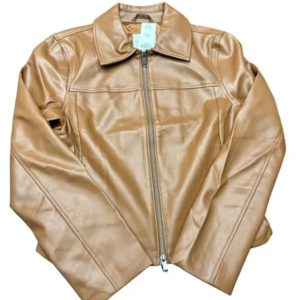Abercrombie Fitch Vegan Leather Moto Jacket Women Medium Tan Camel NWT - Image 5