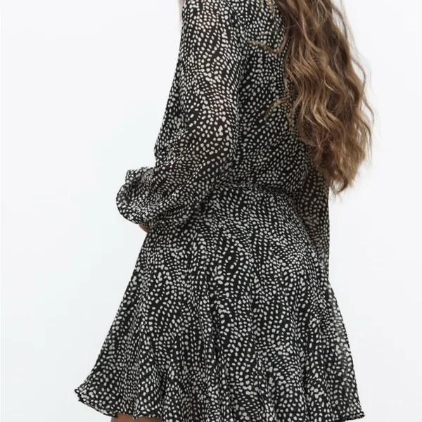 Zara Black and White Patterned Long Sleeve Dress,Size S - Image 3