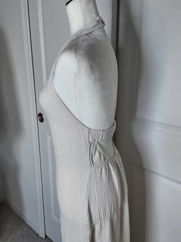 Stradivarius Textured Halter Midi Dress Ivory Size M - Image 5