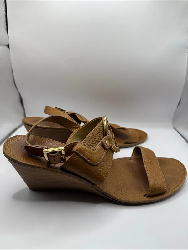 Tory Burch Amanda Brown Leather Logo Medallion Wedge Sandals Size 9.5M - Image 7
