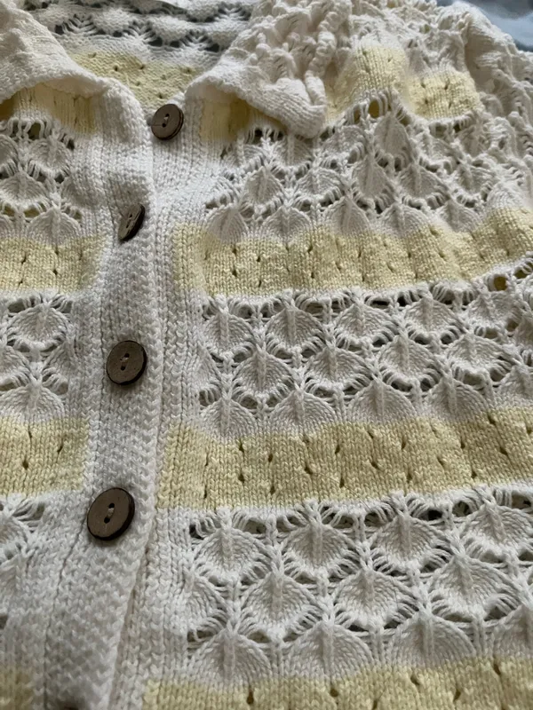 Altar'd State yellow and cream striped crochet cardigan - Image 3