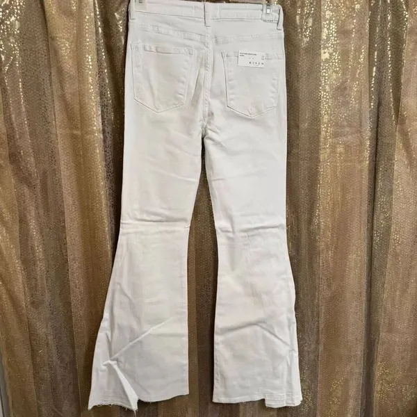 Risen White High Rise Wide Flare Leg Distressed Jeans 11/30 NWT - Image 2
