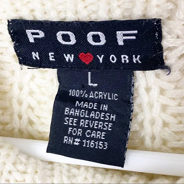POOF New York Ivory Knit Mock Neck Long Sleeves Sweater Size Large Neutral Cozy - Image 3