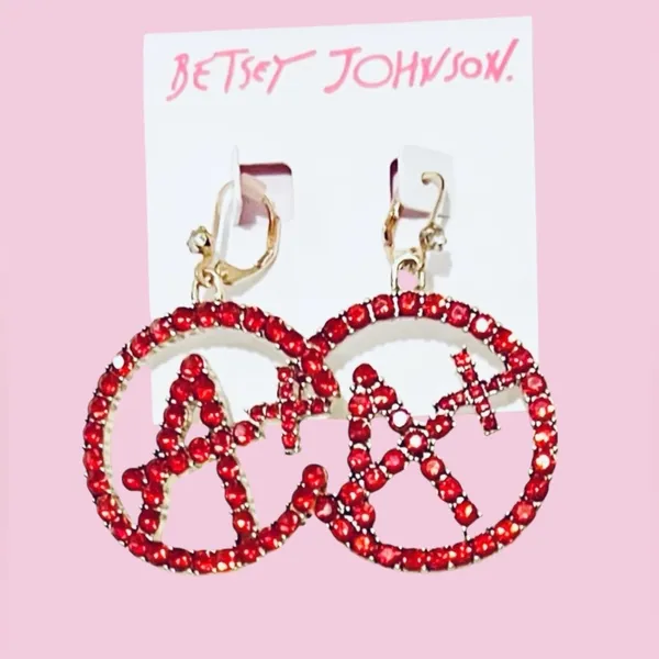 ♥️✨BETSEY JOHNSON A Plus Red Rhinestone Crystal Drop Earrings School Teacher - Image 8