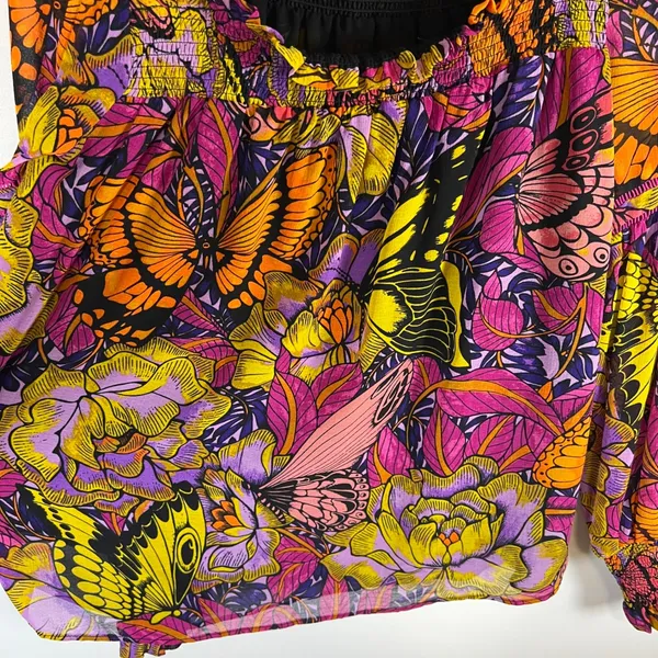 Alexandra Farmer for Anthropologie Butterfly Floral Smocked‎ Blouse Pink XS Boho - Image 4