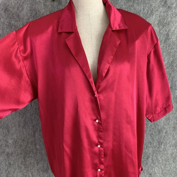 Vintage Victorias Secret Womens‎ Medium Night Shirt Pink Gold Label Faux Pearl - Image 2