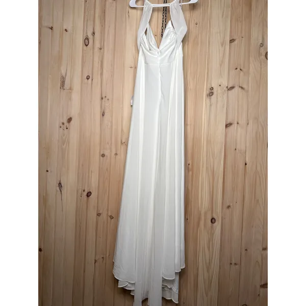 NWT Lulus Romantic Inspiration White Sleeveless Faux-Wrap Maxi Dress Wedding M - Image 6