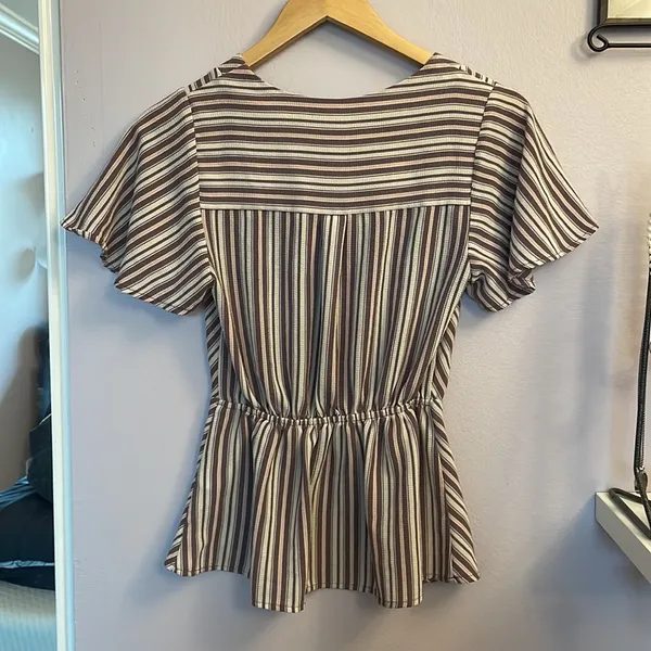 Adorable striped office work peplum top - Image 2