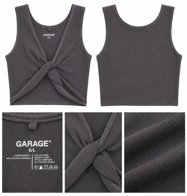 Garage Black Ribbed Twist Front Crop Top Women’s Size Large - Image 2