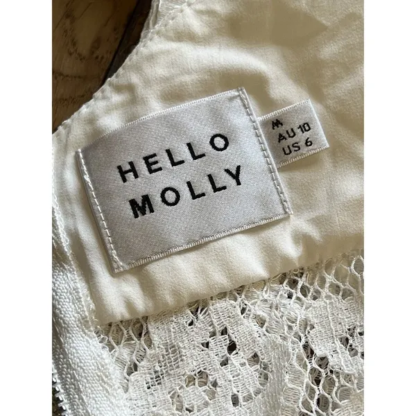 Hello Molly Lace Strapless Puffy Shoulder Ruffle Mini‎ Dress Size M US 6 Peasant - Image 3