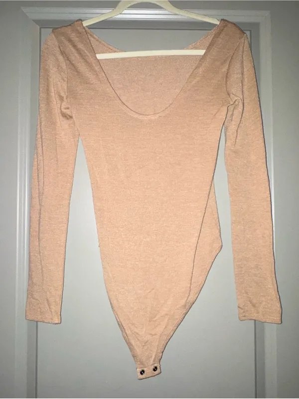 Forever 21 Long Sleeve Scoop Bodysuit - Light Peach - Image 2
