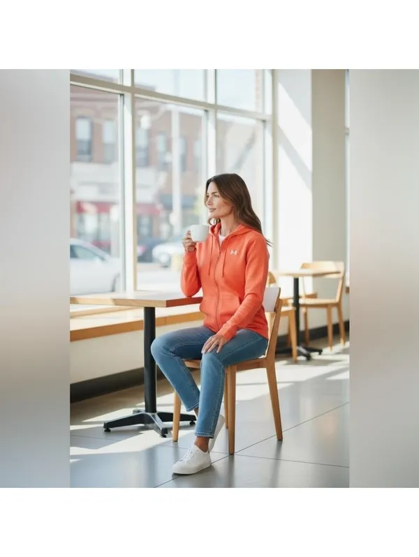 Under Armour Orange Full Zip Hoodie Athletic Sweatshirt‎ Jacket - Image 2