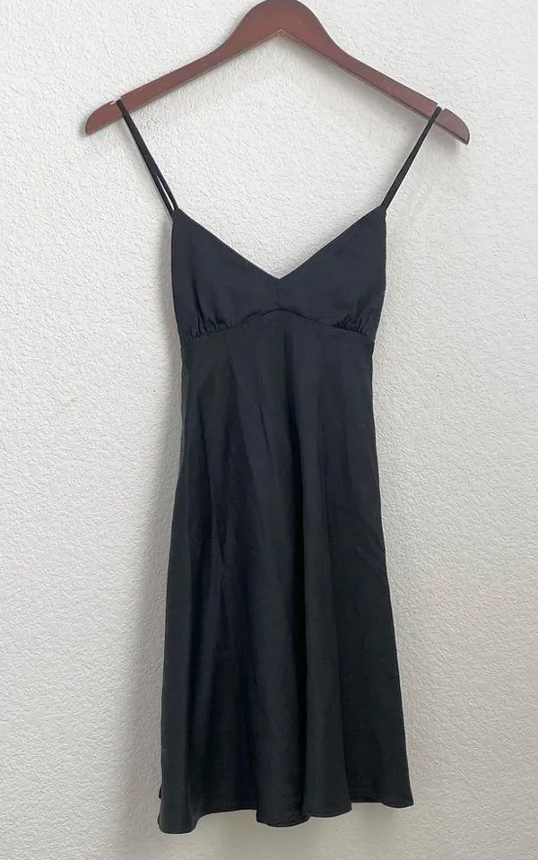 ZARA Black Criss Cross Back Satin Mini Slip Dress M - Image 5