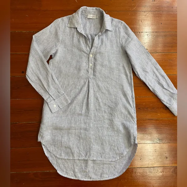 Harshman Collette Tuckernuck Stripe Tunic Shirt Dress 100% Linen Sz XS 🧡🎀 - Image 11