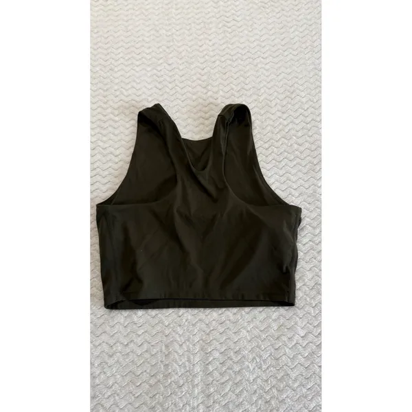 Quince Ultra-Soft High Neck Cropped Tank Top Dark Olive Green XS Activewear - Image 3