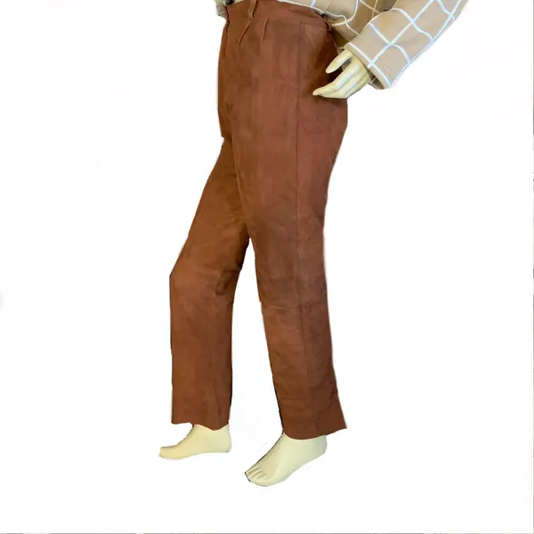 Vintage 1980'S Sienna Brown Artisan Wear Suede Pleated Trousers (Xs) - Image 5
