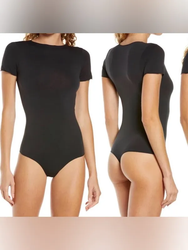 Skims Essential T Shirt Thong Bodysuit Size L/XL Black Seamless Shapewear Casual - Image 2