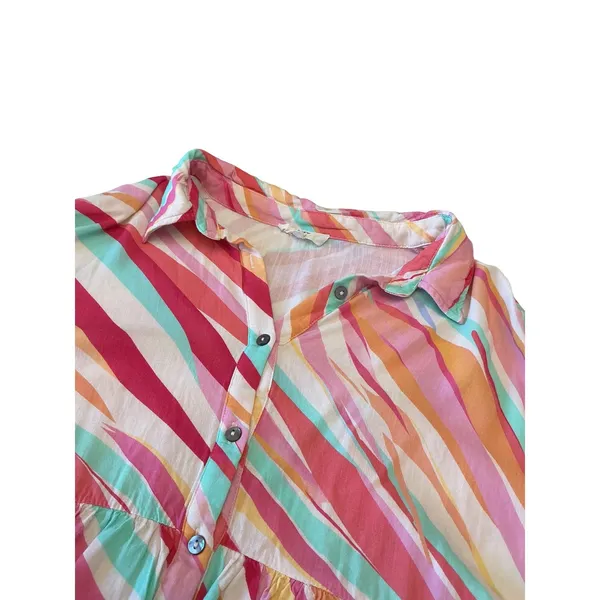 Entro Womens Large Abstract Stripe Babydoll Mini Dress Button Front Tunic D22584 - Image 13