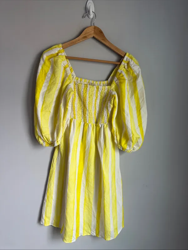 Tuckernuck Eubanks Wimberly Yellow Cabana Stripe Annie Smocked Dress Small - Image 2