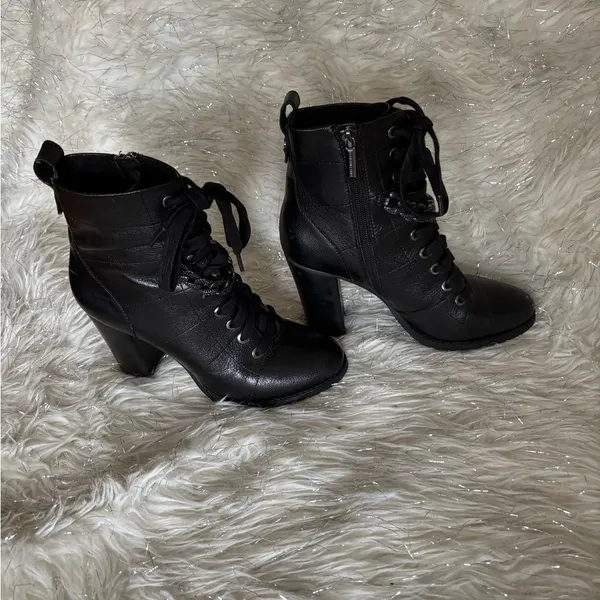 Karl Lagerfeld Black Jade Lace-Up Boots with Side‎ Zipper Size 7M/ 37.5B - Image 11
