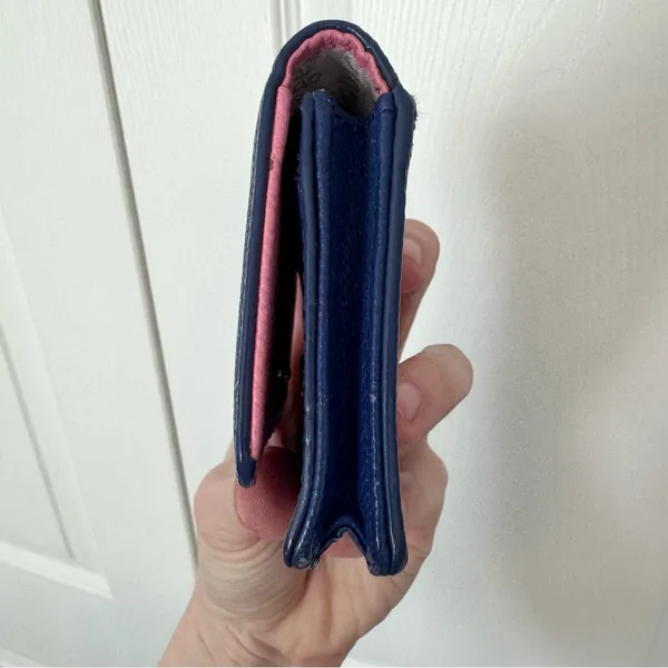 Kate Spade Navy Textured Wallet with Scalloped Edge, Pink interior. - Image 10